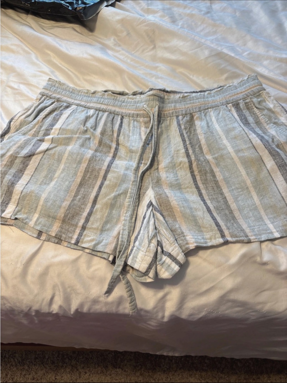 LOFT Light Blue & White Striped Drawstring Women's Shorts